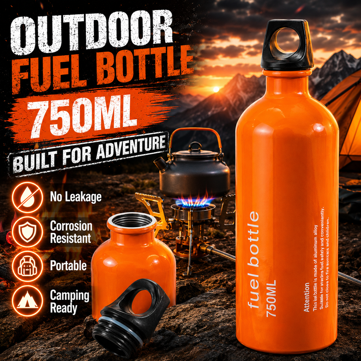 Camping Cooking Wood Stove - 750ml Aluminum Fuel Bottle Camping Stove