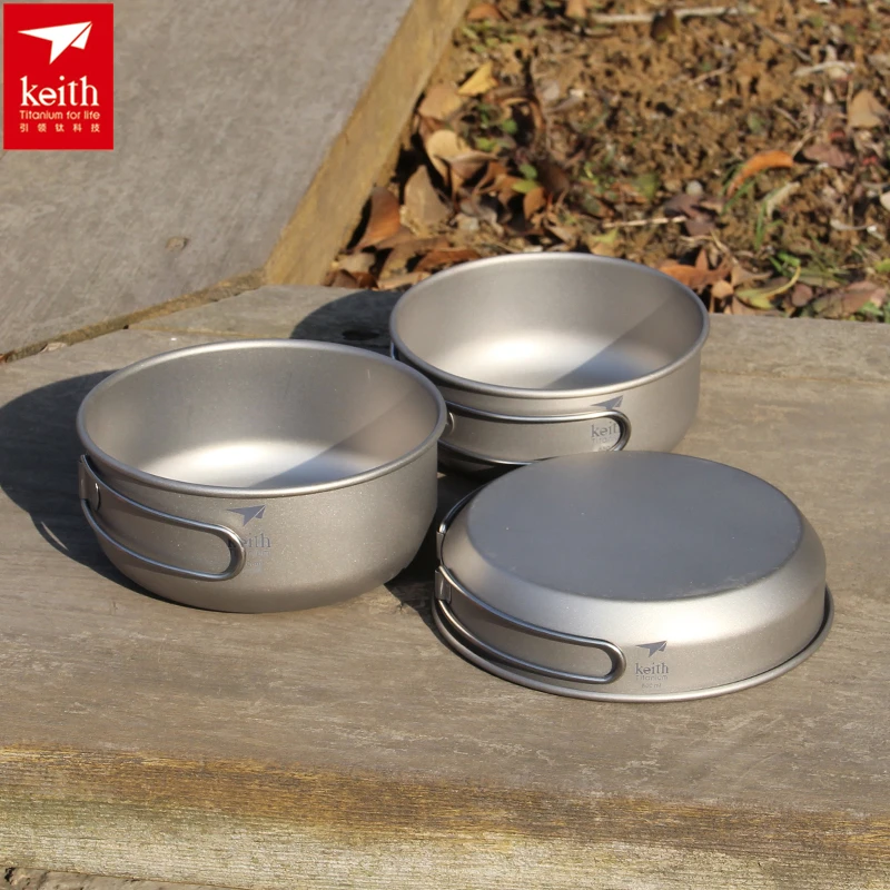 Camping Cooking Tool Set - Keith 3PCS Titanium Cookware Pans Bowls