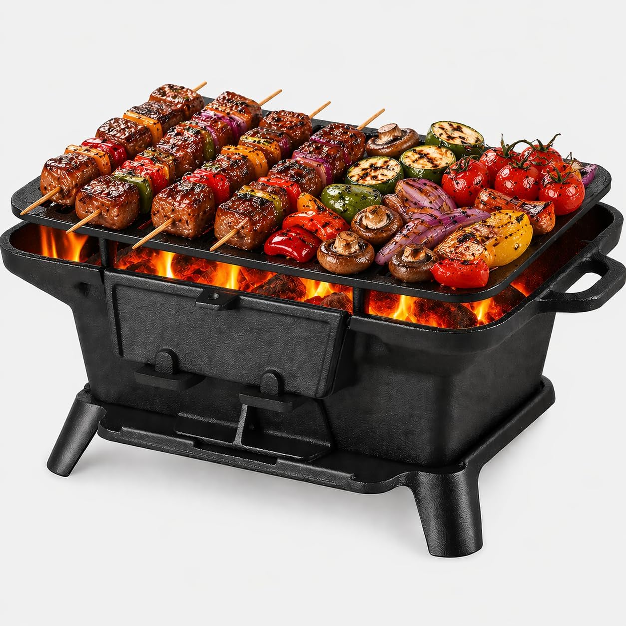 Skillet Cast Iron Camp - Hibachi Grill Outdoor, Portable Mini Charcoal
