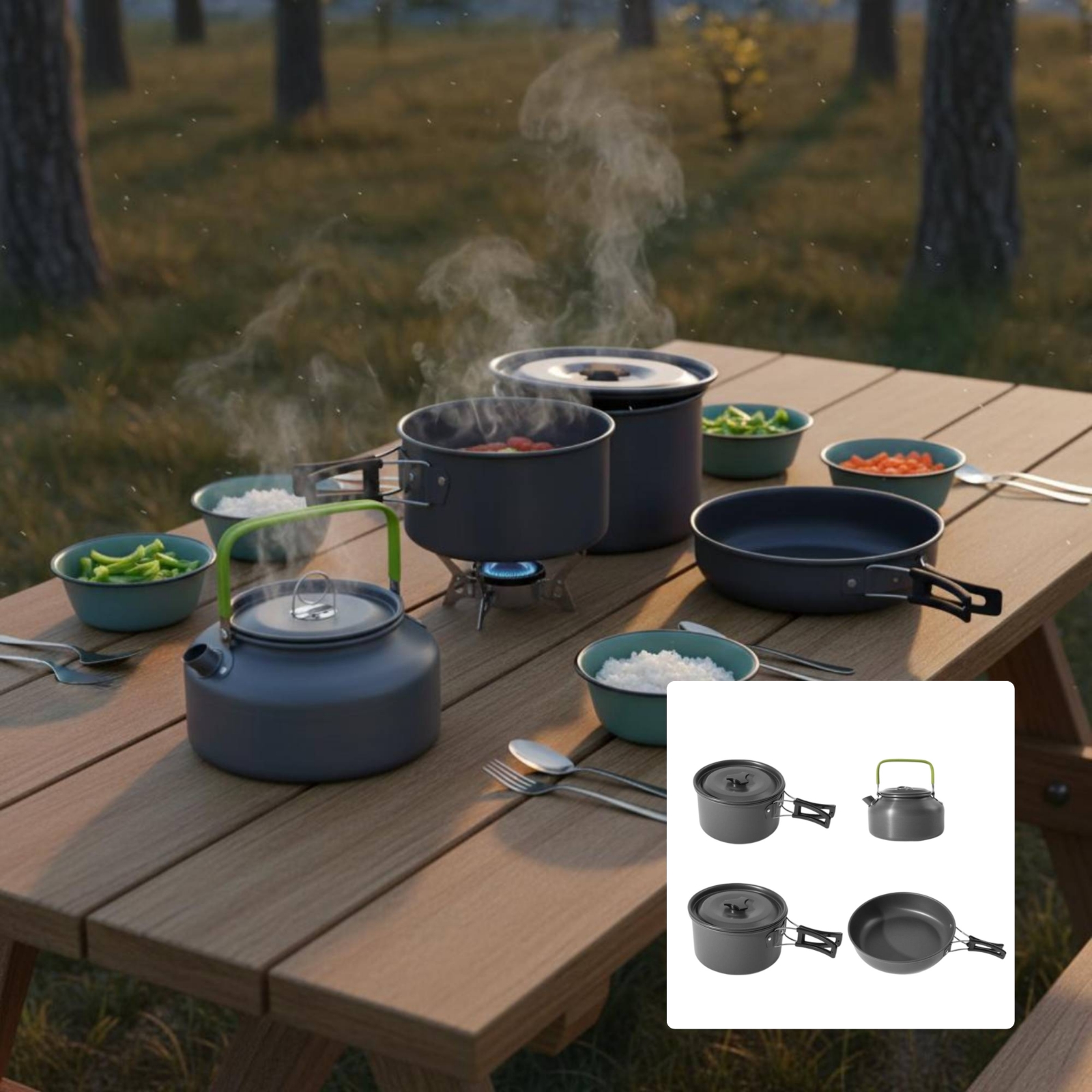 Camping Pot and Kettle Set Nes - Camping Outdoor Cooking Set บทวิจารณ์และราคา