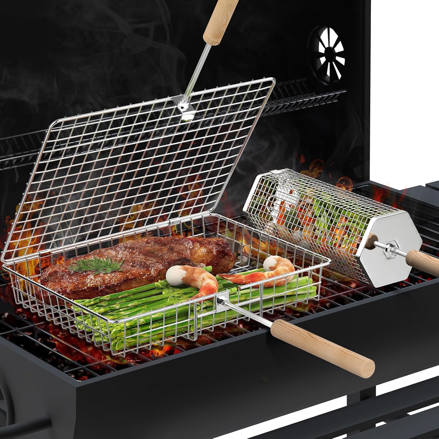 Grill Basket Set with Removabl - Camping Cooking Vegetables บทวิจารณ์และราคา