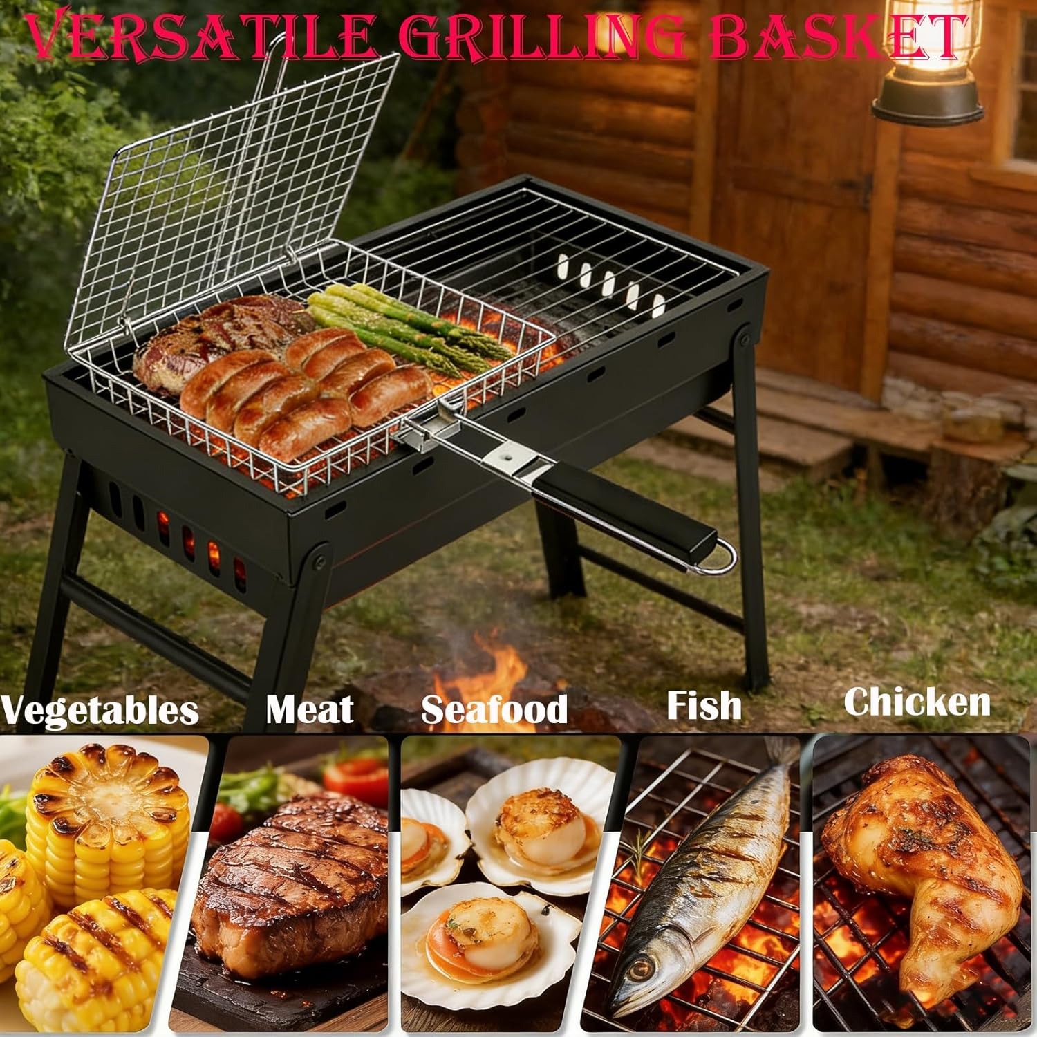 Grill Basket Set, Fish Barbecu - Camping Cooking Vegetables บทวิจารณ์และราคา