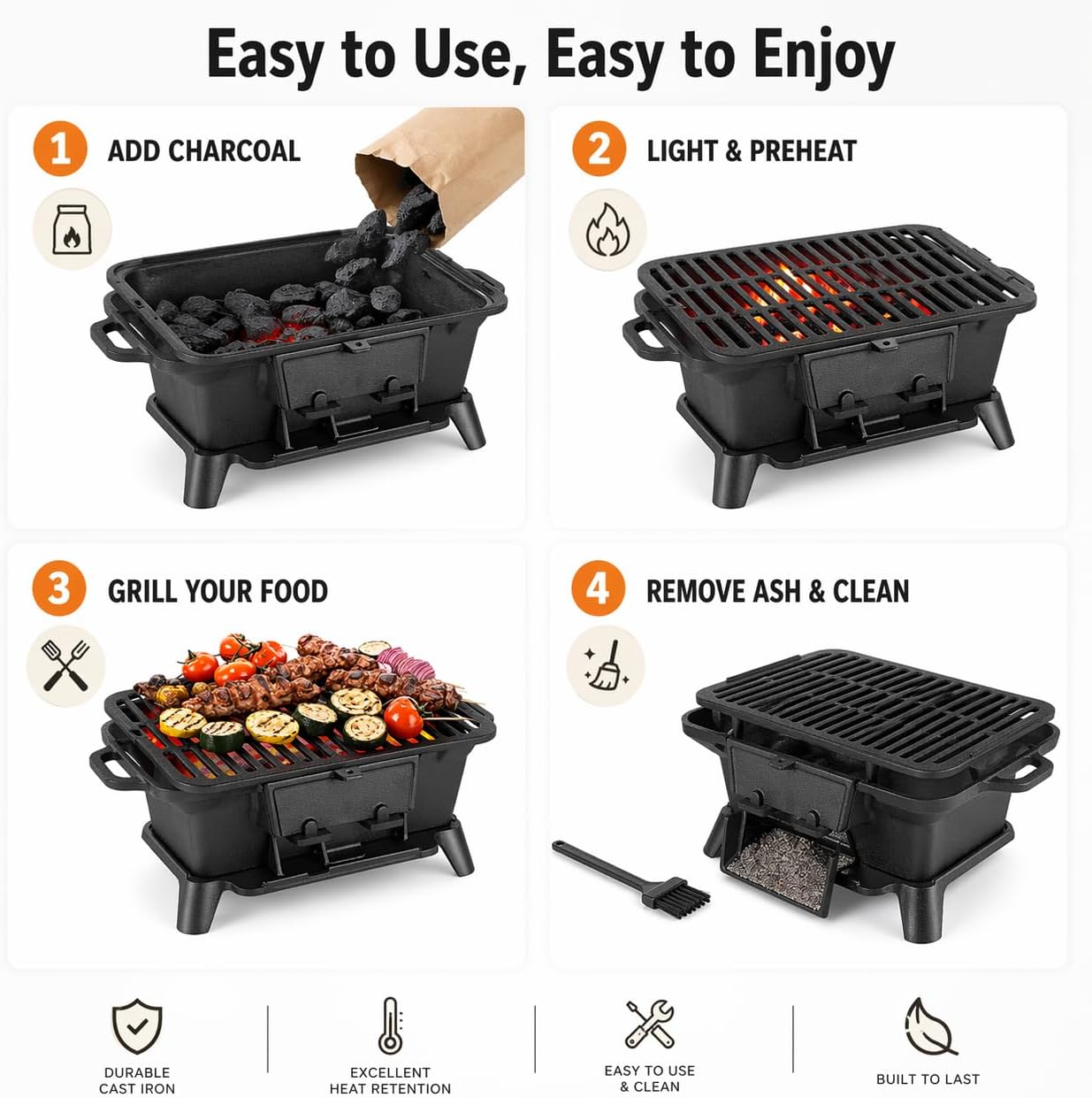 Hibachi Grill Outdoor, Portabl - Skillet Cast Iron Camp บทวิจารณ์และราคา